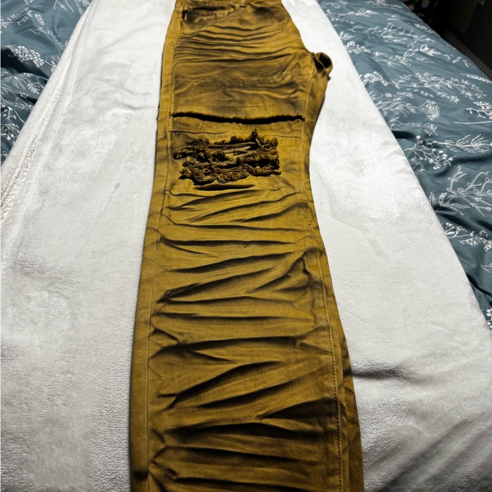 Crysp denim Men's Slim Straight Jeans in Tan - Picture 2 of 15